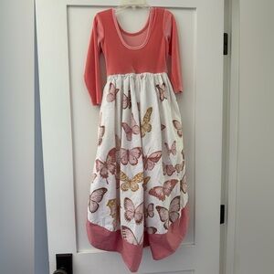Pleaides Girls Coral Pink Butterfly Print High Low Dress, Size 6Y
